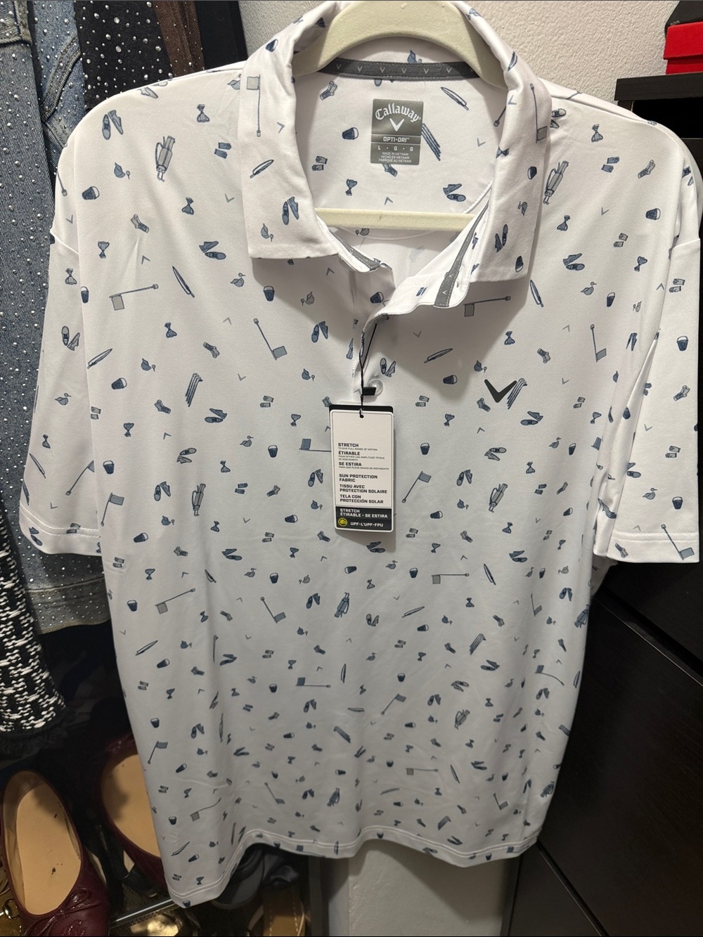 Callaway Men’s White Polo with Navy Golf Icon Print
